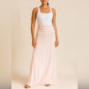 Victoria’s Secret Strapless Jersey Knit Maxi Dress Stripe Peach White